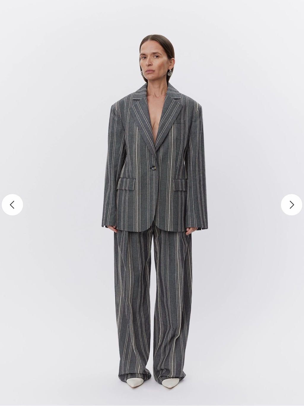 Day Linen And Cotton Blend Women's Pinstripe Single-Button Blazer In Gray